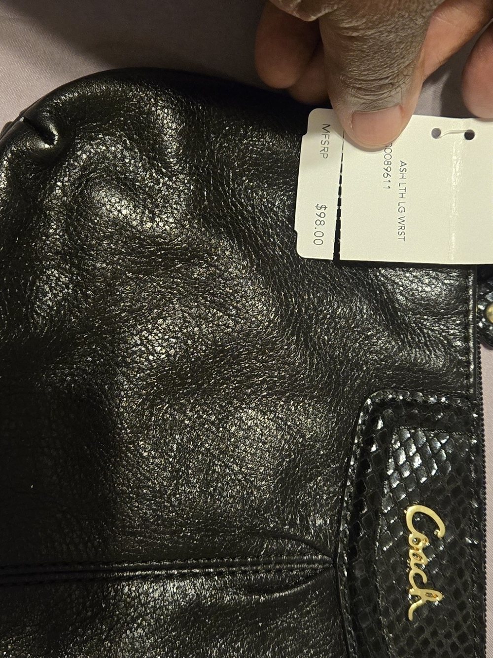 Coach Black Leather Wristlet Bag with Textured Accents - Picture 2 of 7